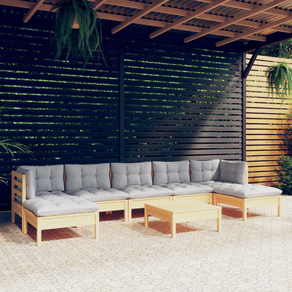 vidaXL Ensemble de jardin 8 pcs avec coussins gris Bois de pin