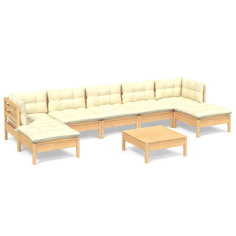 vidaXL Ensemble de jardin lounge 8 pcs avec coussins crème Bois de pin