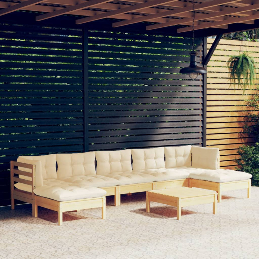 vidaXL Ensemble de jardin lounge 8 pcs avec coussins crème Bois de pin