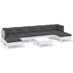 8-tlg. Garten-Lounge-Set mit Kissen Weiß Kiefernholz