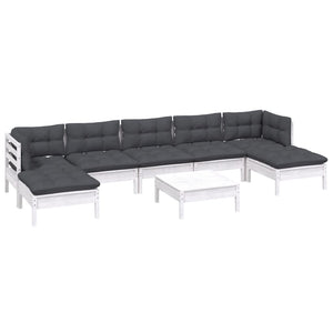 8-tlg. Garten-Lounge-Set mit Kissen Weiß Kiefernholz