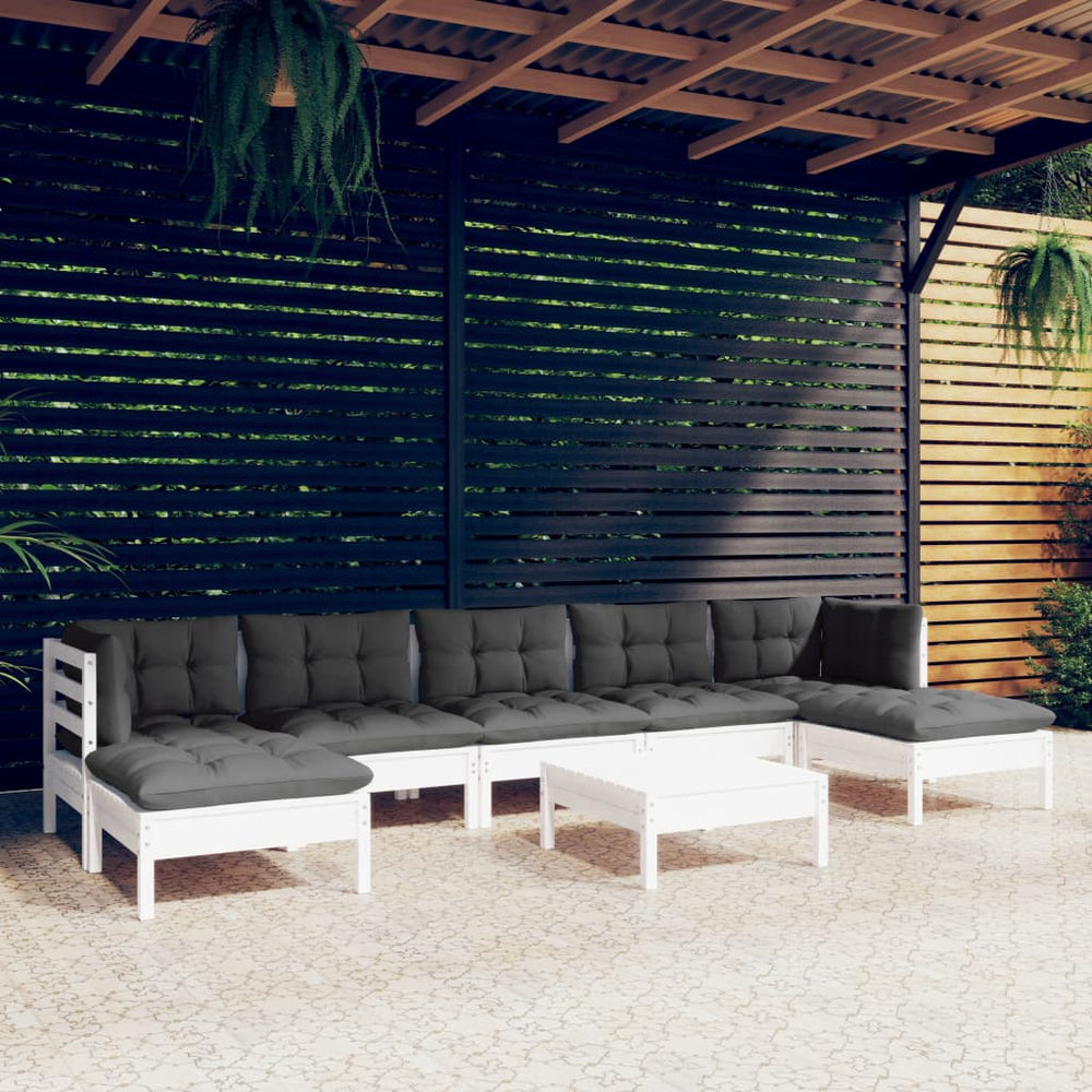 vidaXL Ensemble de mobilier de jardin 8 pcs avec coussins Blanc Bois de pin
