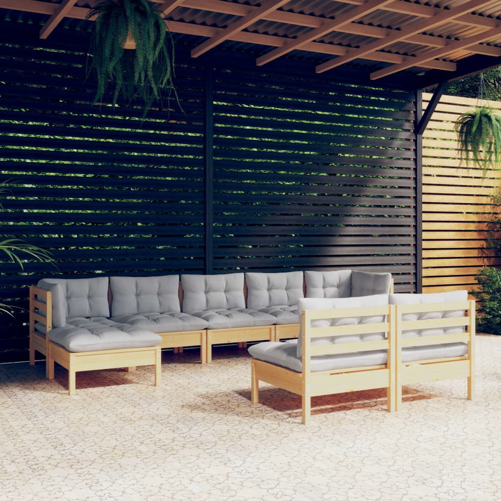 vidaXL Salon de jardin 9 pcs avec coussins gris Bois de pin