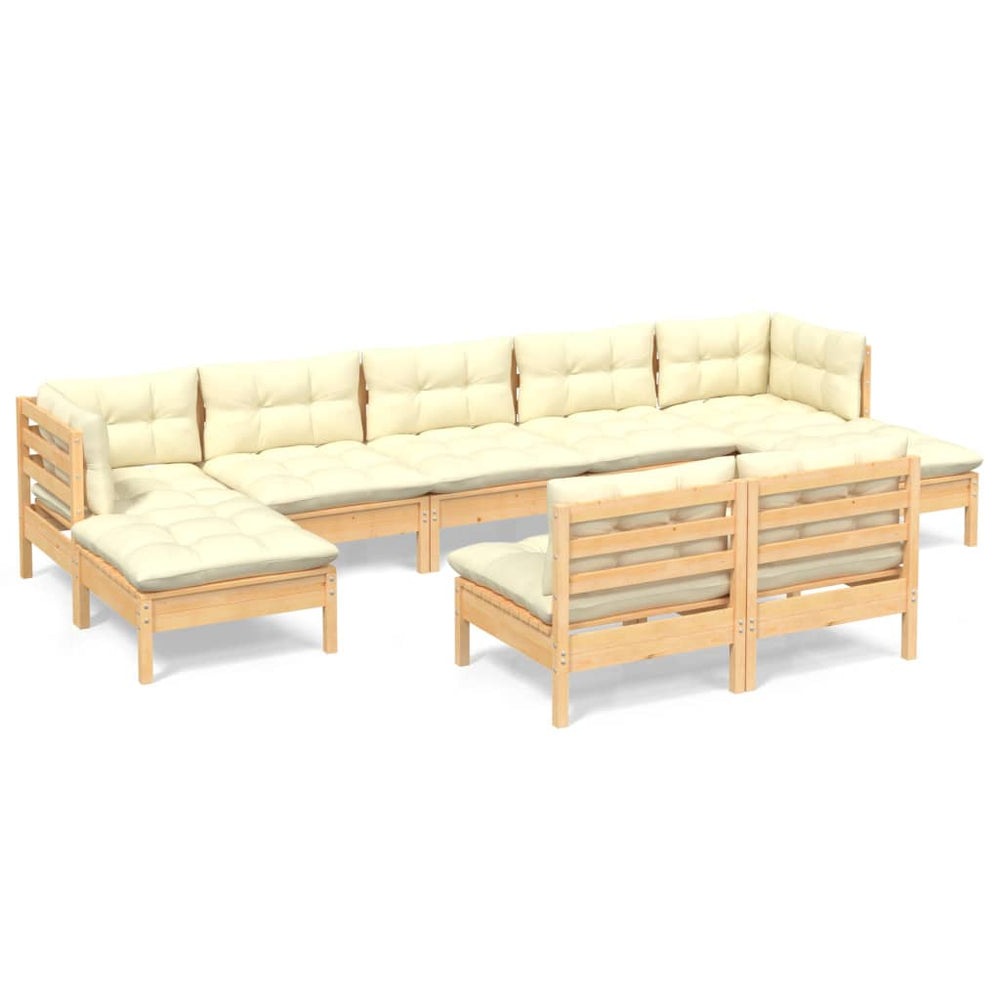vidaXL Salon de jardin 9 pcs avec coussins crème Bois de pin