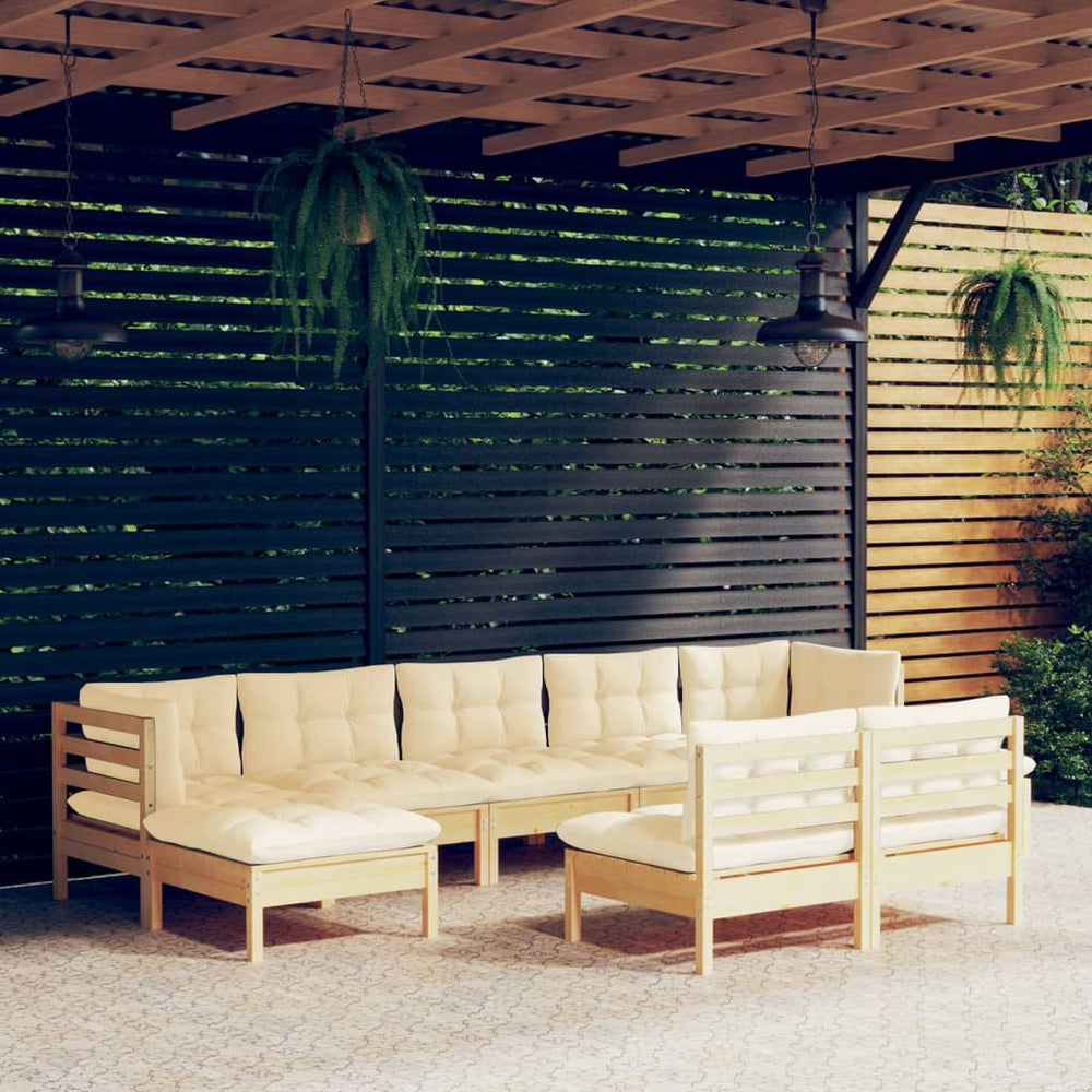 vidaXL Salon de jardin 9 pcs avec coussins crème Bois de pin