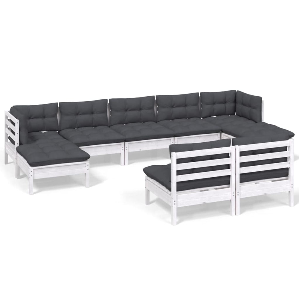 vidaXL Salon de jardin 9 pcs avec coussins Blanc Bois de pin