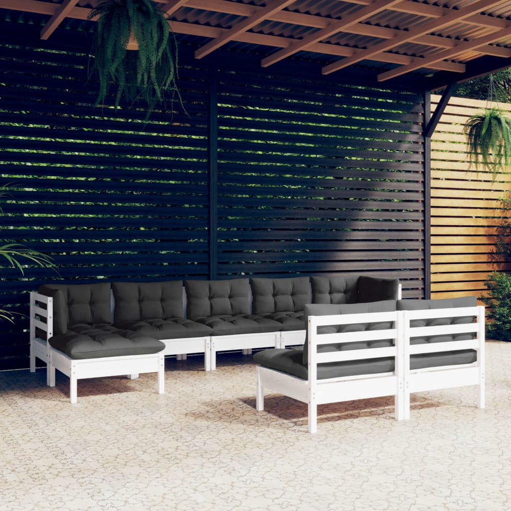 vidaXL Salon de jardin 9 pcs avec coussins Blanc Bois de pin