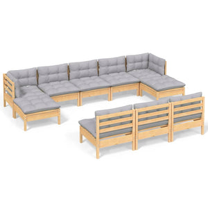vidaXL Ensemble de jardin lounge 10 pcs avec coussins gris Bois de pin