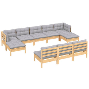 vidaXL Ensemble de jardin lounge 10 pcs avec coussins gris Bois de pin
