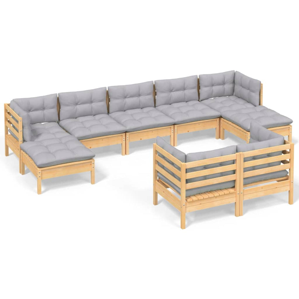 vidaXL Salon de jardin 9 pièces avec coussins gris Bois de pin massif