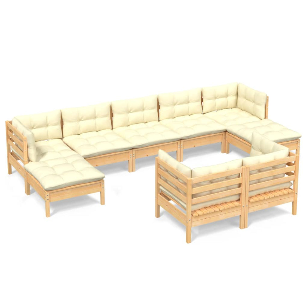 vidaXL Salon de jardin 9 pcs avec coussins crème Pin massif