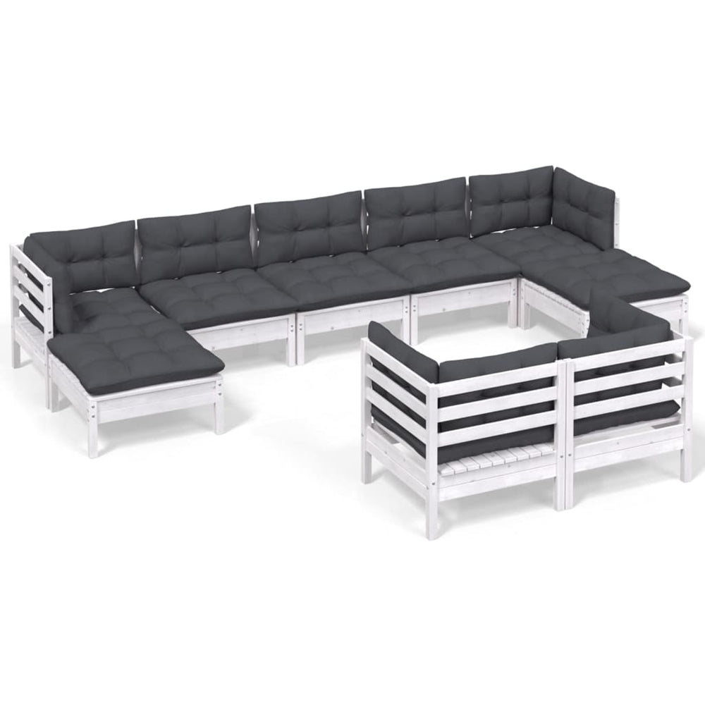 vidaXL Ensemble de mobilier de jardin 9 pièces avec coussins Blanc Pin massif
