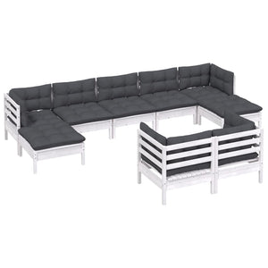 9-tlg. Garten-Lounge-Set mit Kissen Weiß Kiefer Massivholz