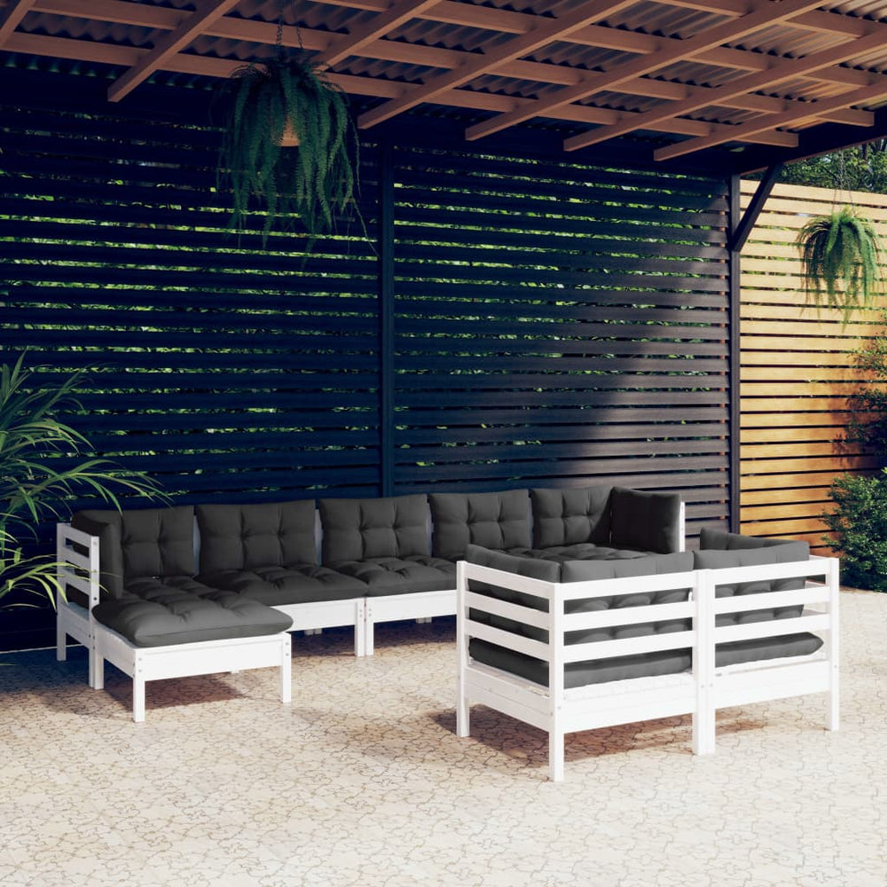 vidaXL Ensemble de mobilier de jardin 9 pièces avec coussins Blanc Pin massif