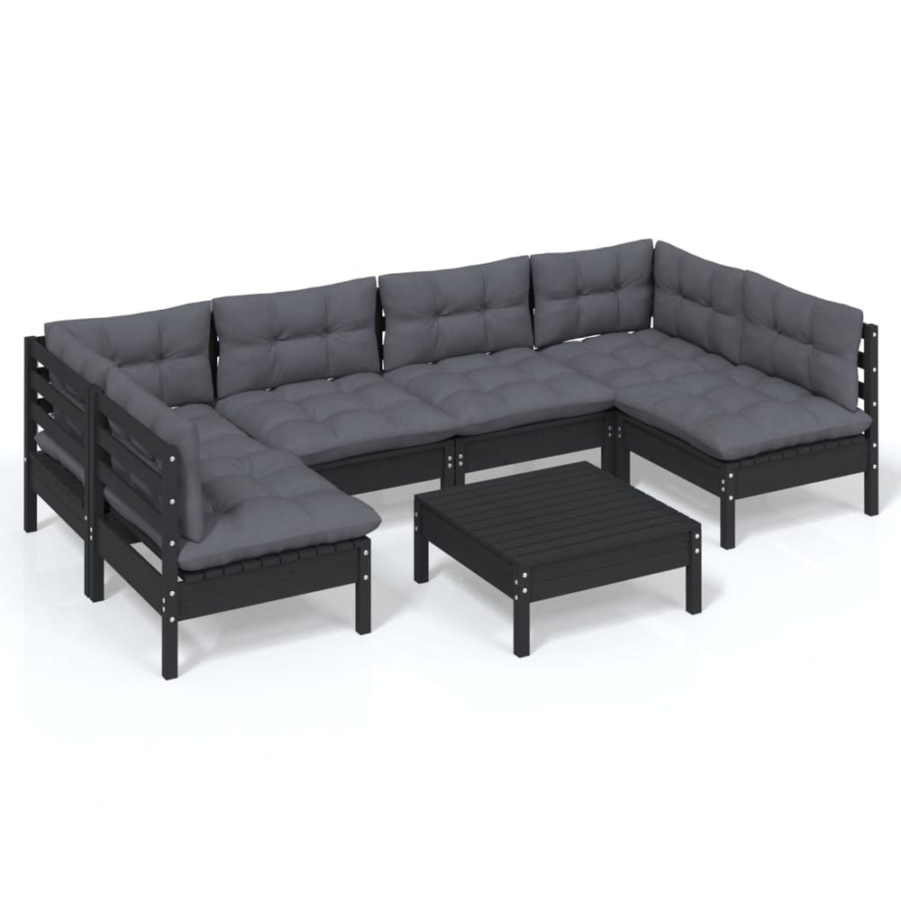 7-tlg. Garten-Lounge-Set mit Kissen Schwarz Kiefer Massivholz