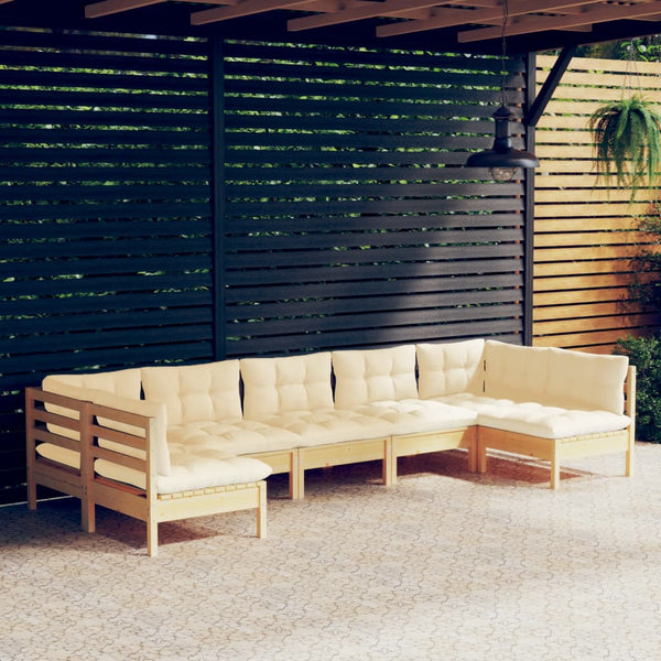 7-tlg. Garten-Lounge-Set mit Creme Kissen Massivholz Kiefer