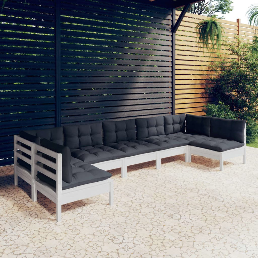 7-tlg. Garten-Lounge-Set mit Kissen Weiß Kiefer Massivholz