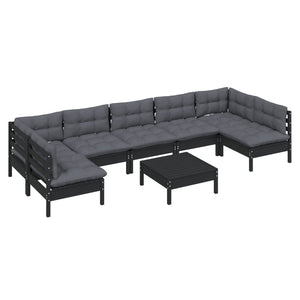 8-tlg. Garten-Lounge-Set mit Kissen Schwarz Massivholz Kiefer