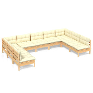 vidaXL Salon de jardin 9 pcs avec coussins crème Pin massif