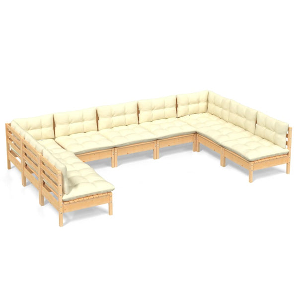 vidaXL Salon de jardin 9 pcs avec coussins crème Pin massif