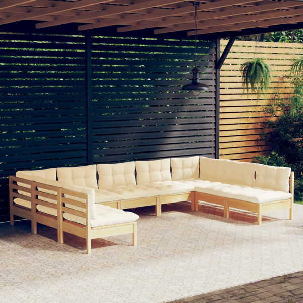 vidaXL Salon de jardin 9 pcs avec coussins crème Pin massif