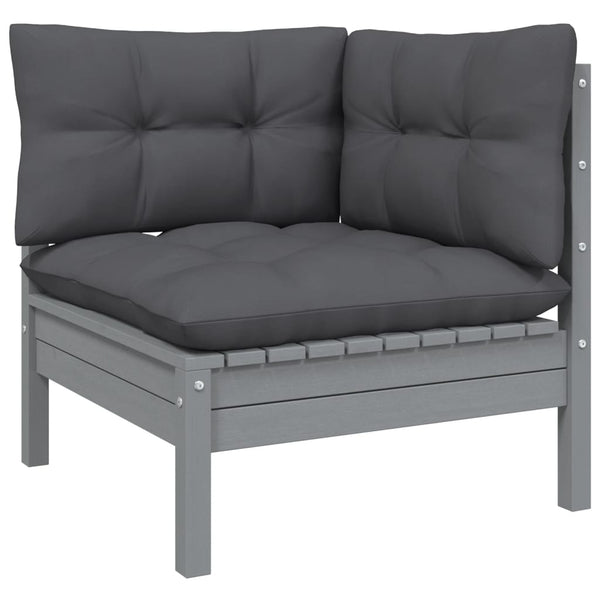 9-tlg. Garten-Lounge-Set mit Kissen Schwarz Massivholz Kiefer