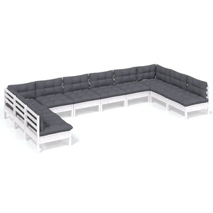 vidaXL Salon de jardin 10 pcs avec coussins Blanc Pin massif