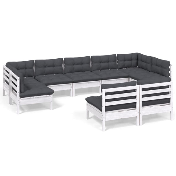 vidaXL Ensemble de mobilier de jardin 9 pièces avec coussins Blanc Pin massif