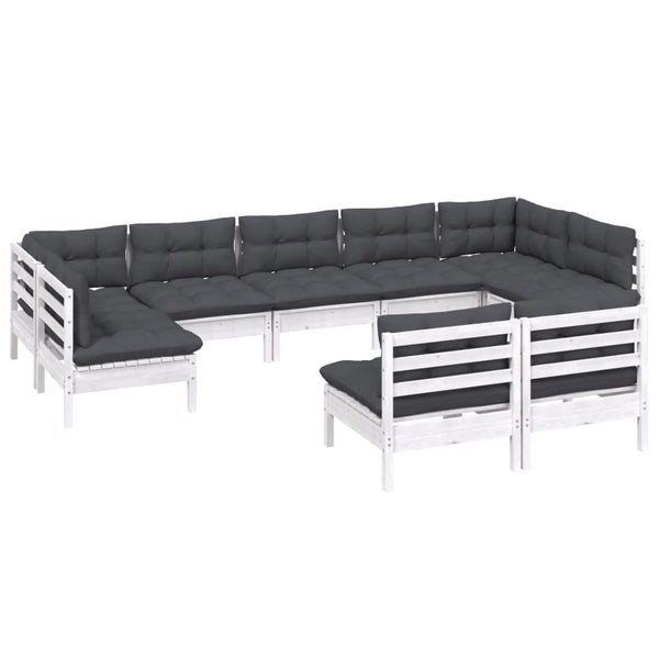vidaXL Ensemble de mobilier de jardin 9 pièces avec coussins Blanc Pin massif