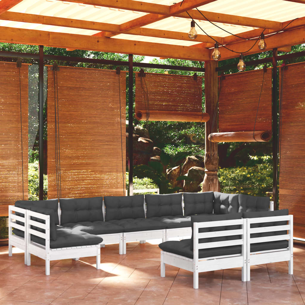 vidaXL Ensemble de mobilier de jardin 9 pièces avec coussins Blanc Pin massif
