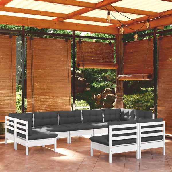 vidaXL Ensemble de mobilier de jardin 9 pièces avec coussins Blanc Pin massif