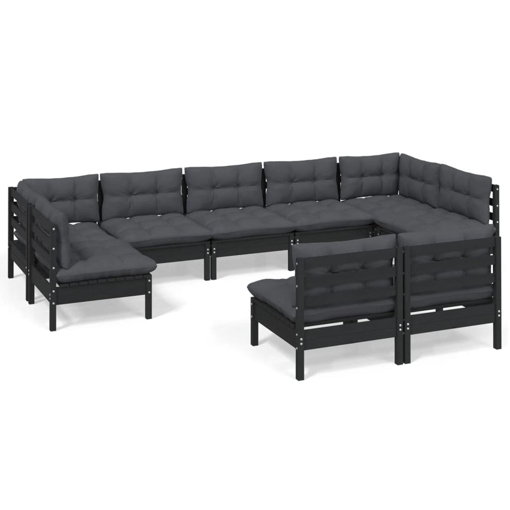 9-tlg. Garten-Lounge-Set mit Kissen Schwarz Massivholz Kiefer