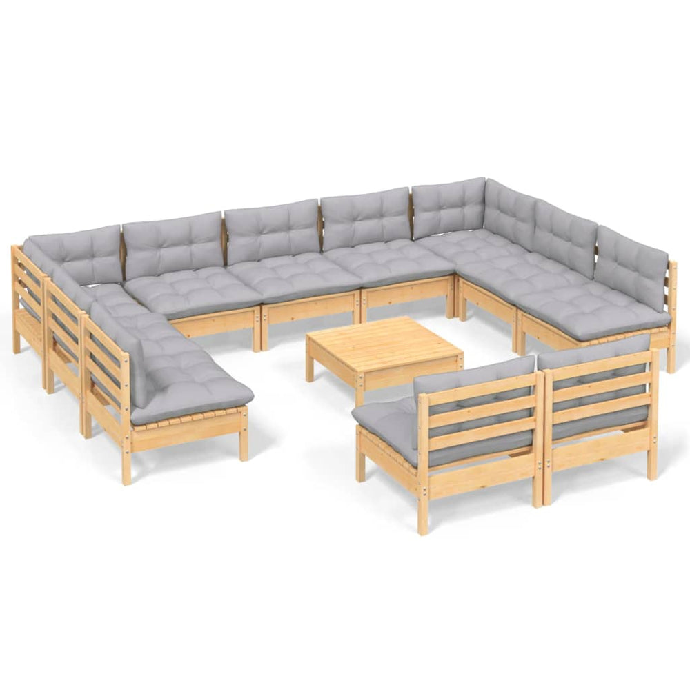 vidaXL Ensemble de salon de jardin 12 pcs avec coussins gris Bois de pin massif