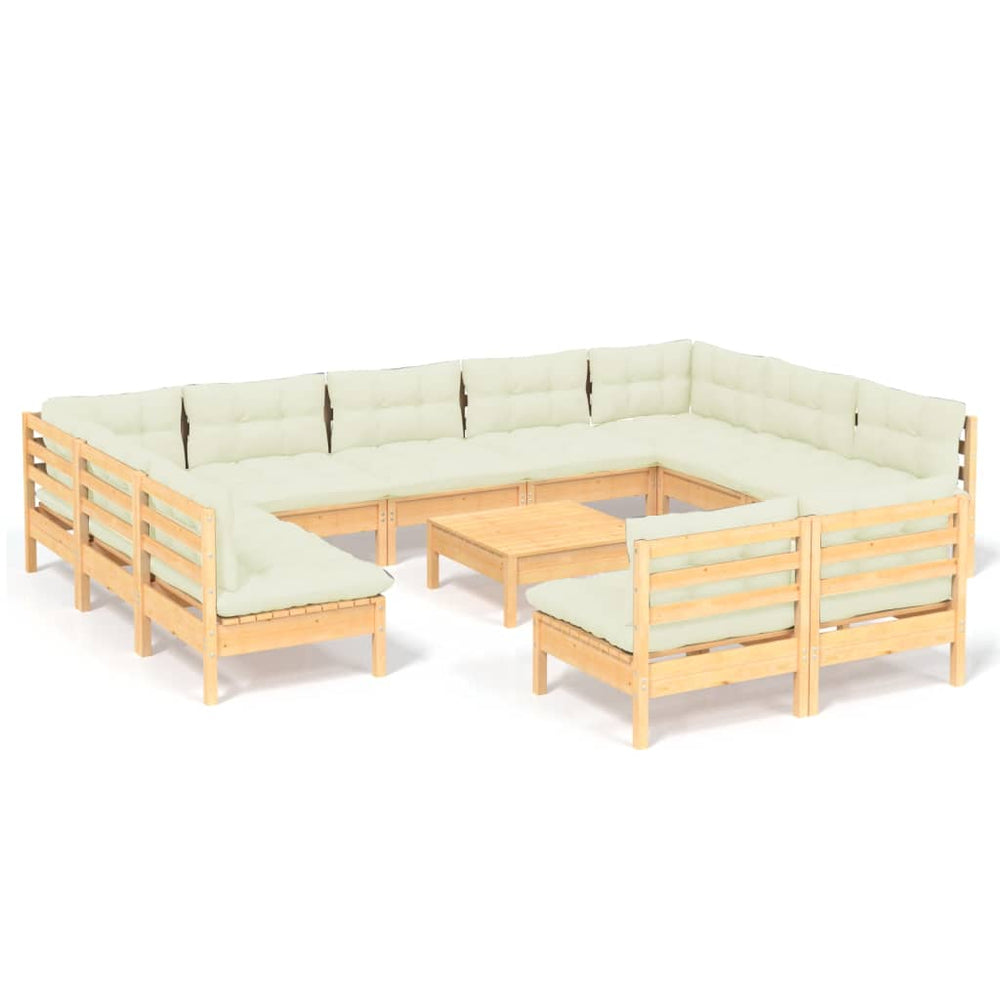 vidaXL Salon de jardin 12 pcs avec coussins crème Bois de pin massif