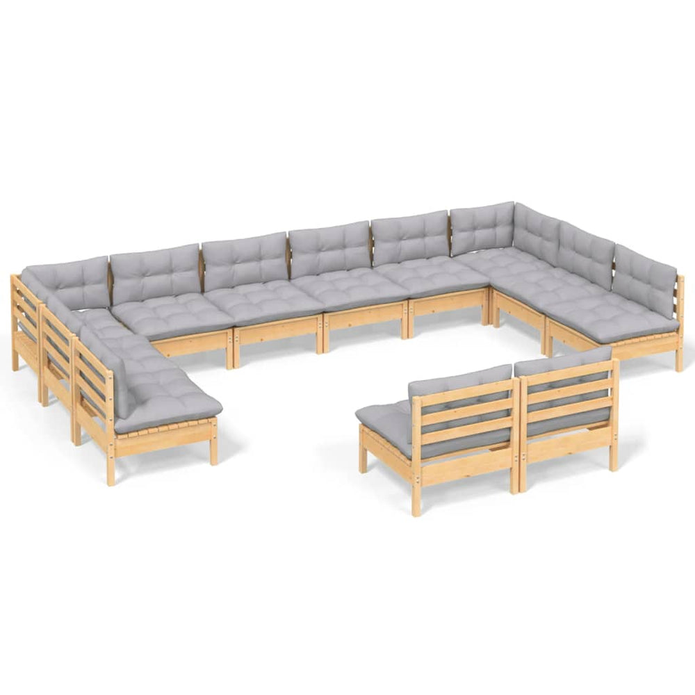 vidaXL Ensemble de salon de jardin 12 pcs avec coussins gris Bois de pin massif