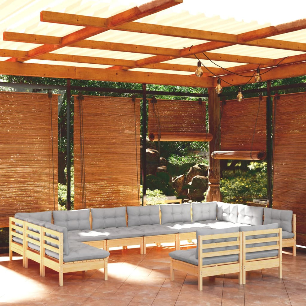 vidaXL Ensemble de salon de jardin 12 pcs avec coussins gris Bois de pin massif