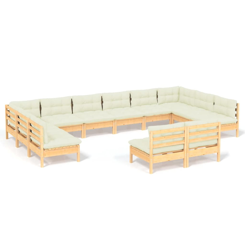 vidaXL Salon de jardin 12 pcs avec coussins crème Bois de pin massif