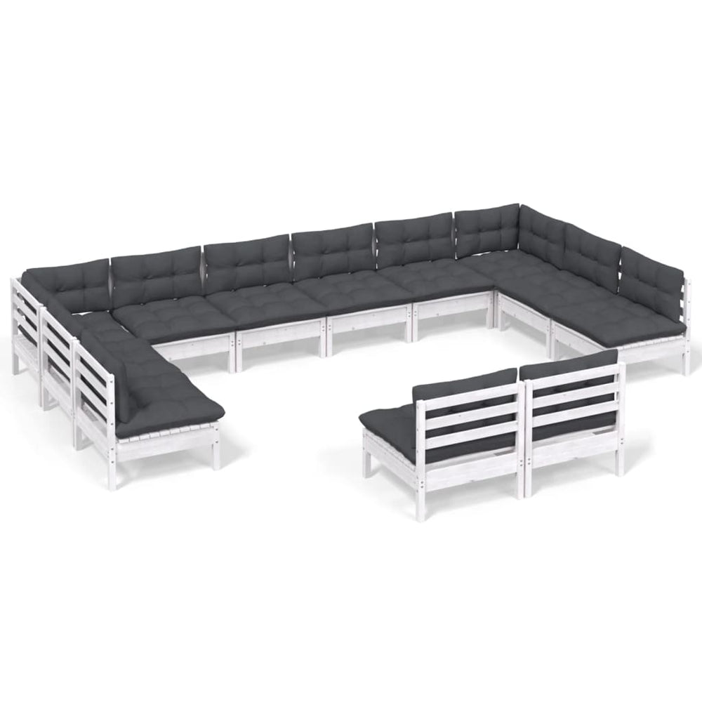 vidaXL Salon de jardin 12 pcs avec coussins Blanc Pin massif