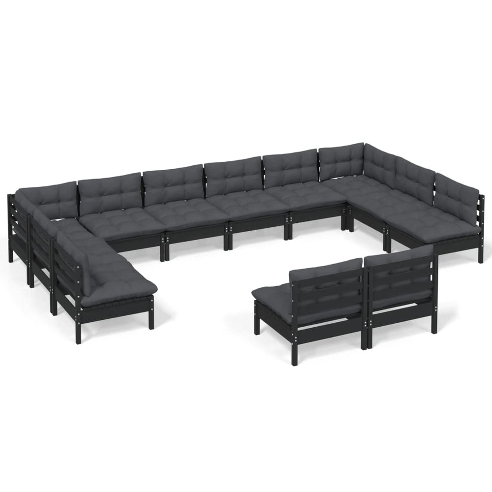 vidaXL Ensemble de salon de jardin 12 pcs avec coussins Noir Bois de pin massif