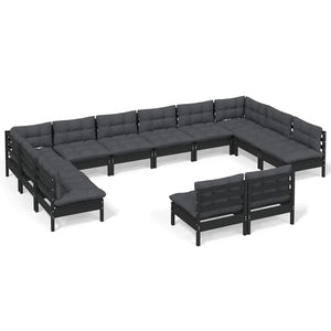 vidaXL Ensemble de salon de jardin 12 pcs avec coussins Noir Bois de pin massif