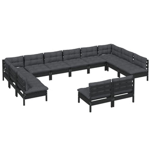 vidaXL Ensemble de salon de jardin 12 pcs avec coussins Noir Bois de pin massif