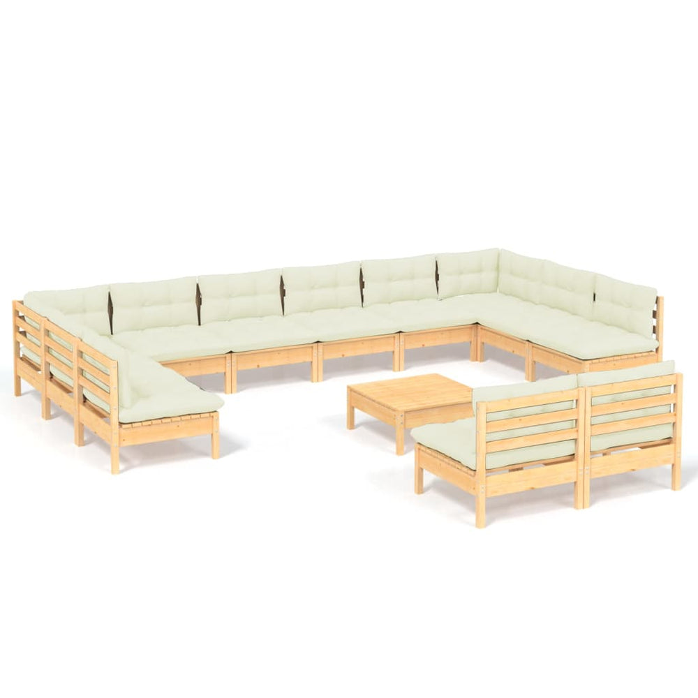 vidaXL Salon de jardin 13 pièces avec coussins crème Bois de pin massif