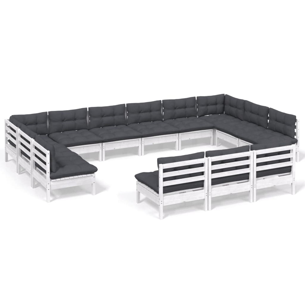 vidaXL Salon de jardin 13 pcs avec coussins Blanc Pin massif