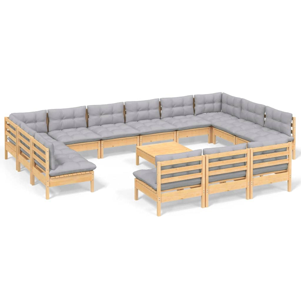 vidaXL Salon de jardin 14 pièces avec coussins gris en pin massif