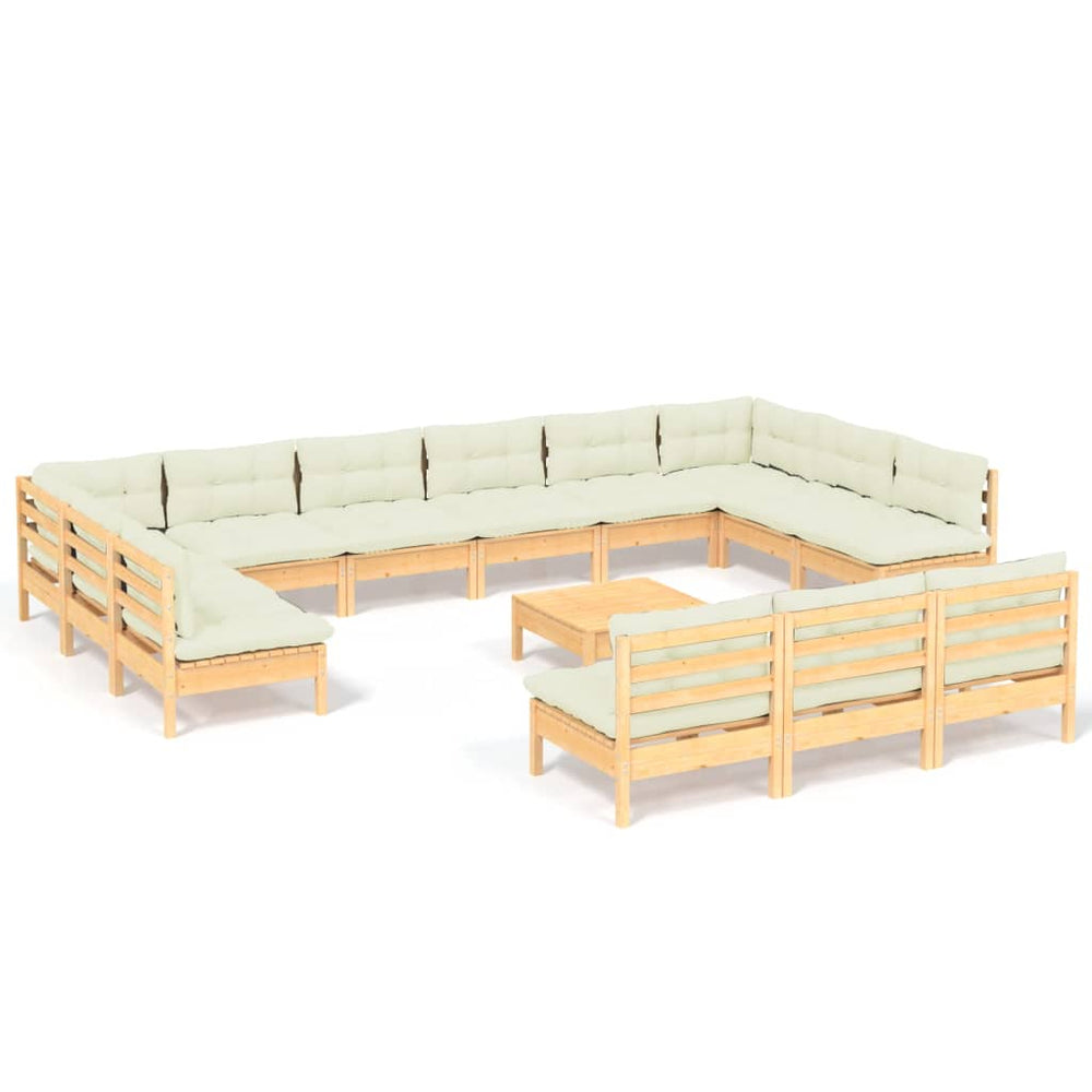 vidaXL Salon de jardin 14 pièces avec coussins crème Bois de pin massif