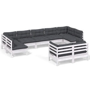 vidaXL Ensemble de mobilier de jardin 9 pièces avec coussins Blanc Pin massif