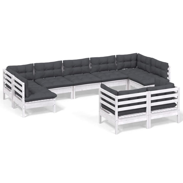 vidaXL Ensemble de mobilier de jardin 9 pièces avec coussins Blanc Pin massif