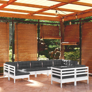 vidaXL Ensemble de mobilier de jardin 9 pièces avec coussins Blanc Pin massif