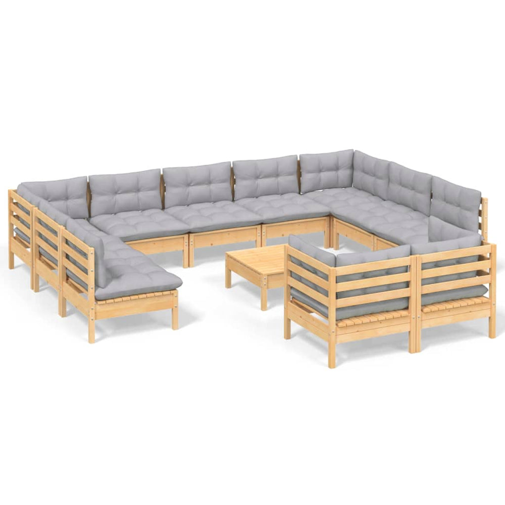 vidaXL Ensemble de salon de jardin 12 pcs avec coussins gris Bois de pin massif