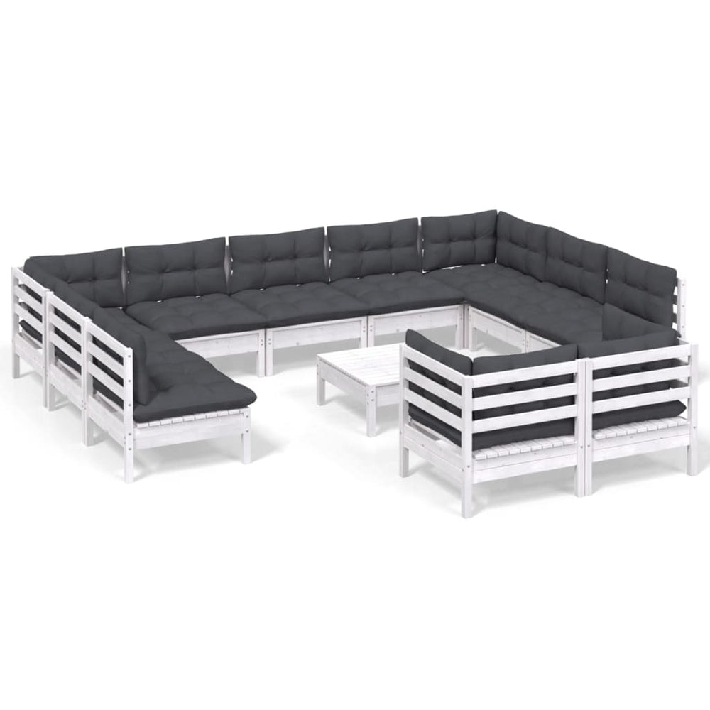 vidaXL Salon de jardin 12 pcs avec coussins Blanc Pin massif